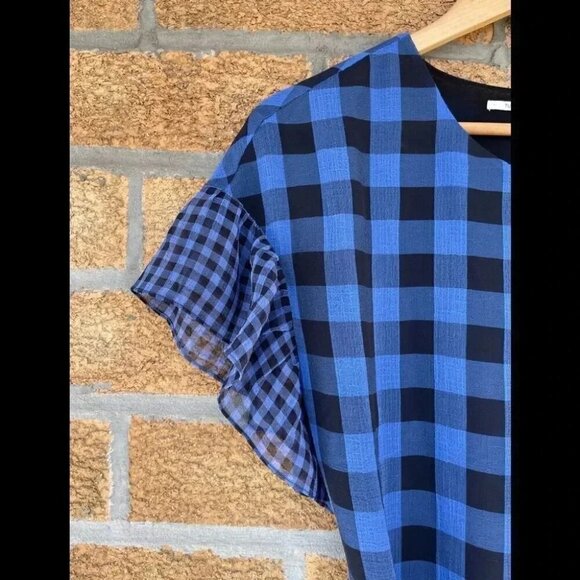 Tularosa Jenny Blue And Black Buffalo/gingham Plaid Wrap Mini Dress medium - Picture 6 of 15